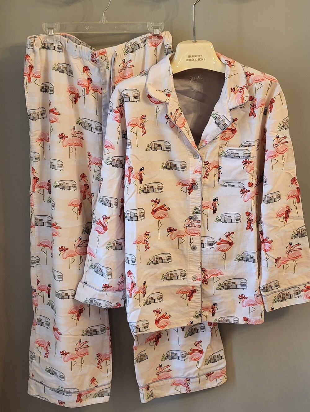 Nick & Nora Winter Flamingo Air Stream Camper Cotton Flannel Pajama Set Xlarge